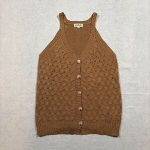 Listicle Womens Knit Sweater Vest Large Brown Button Front Boho Cottagecore Text